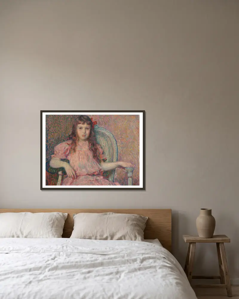 Portrait de Sylvie Lacombe av Theo van Rysselberghe inramad på en vägg