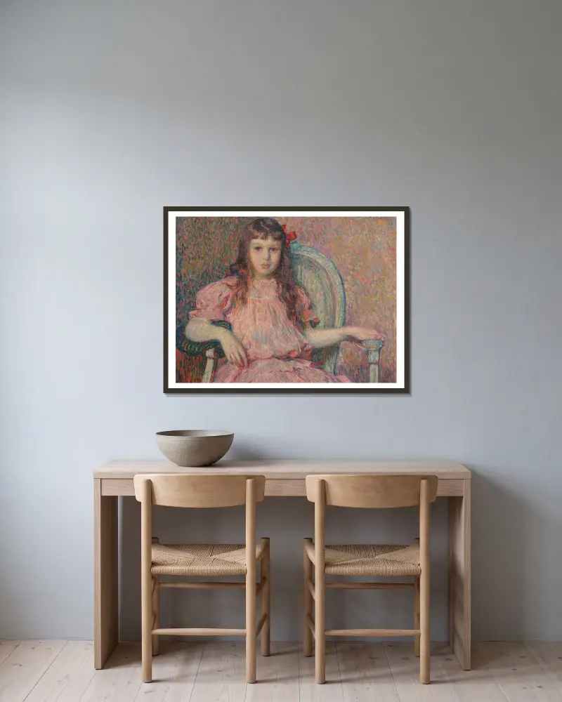 Portrait de Sylvie Lacombe av Theo van Rysselberghe inramad på en vägg