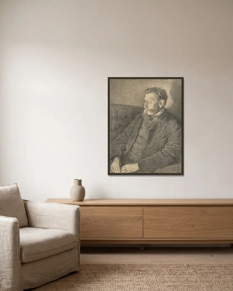 Porträtt av Émile Verhaeren av Theo van Rysselberghe inramad på en vägg