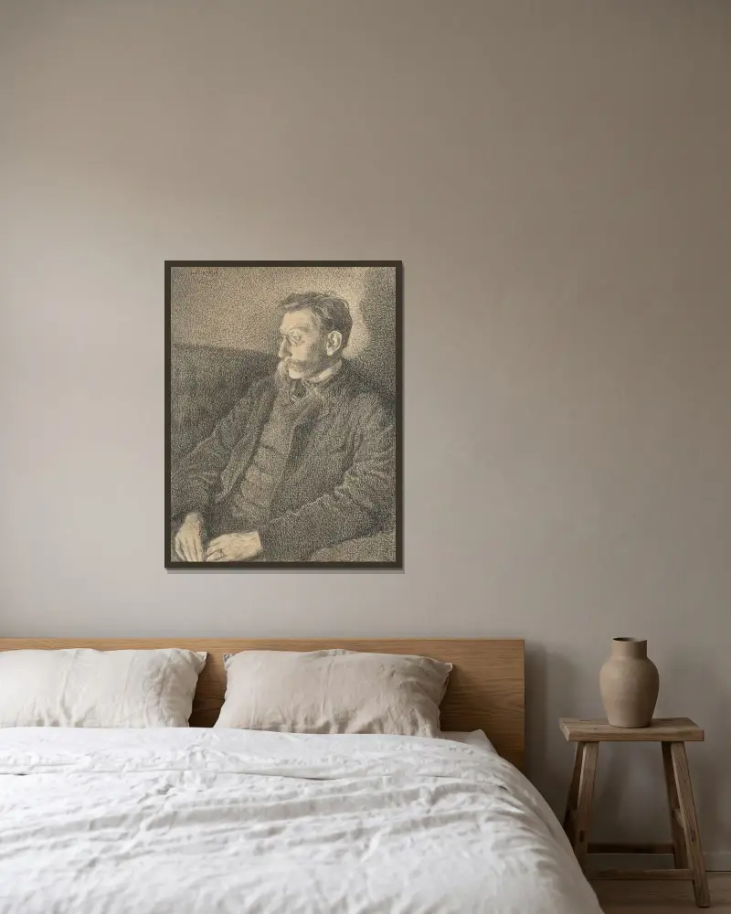 Porträtt av Émile Verhaeren av Theo van Rysselberghe inramad på en vägg