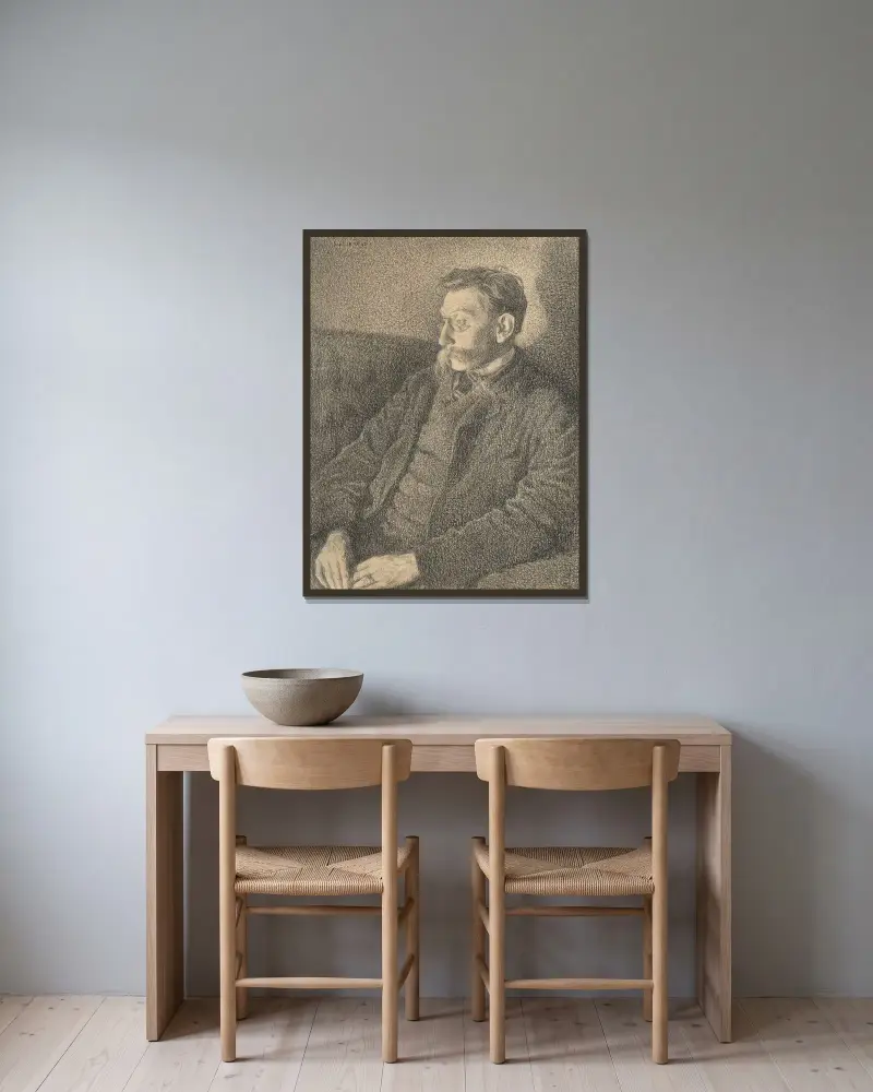 Porträtt av Émile Verhaeren av Theo van Rysselberghe inramad på en vägg