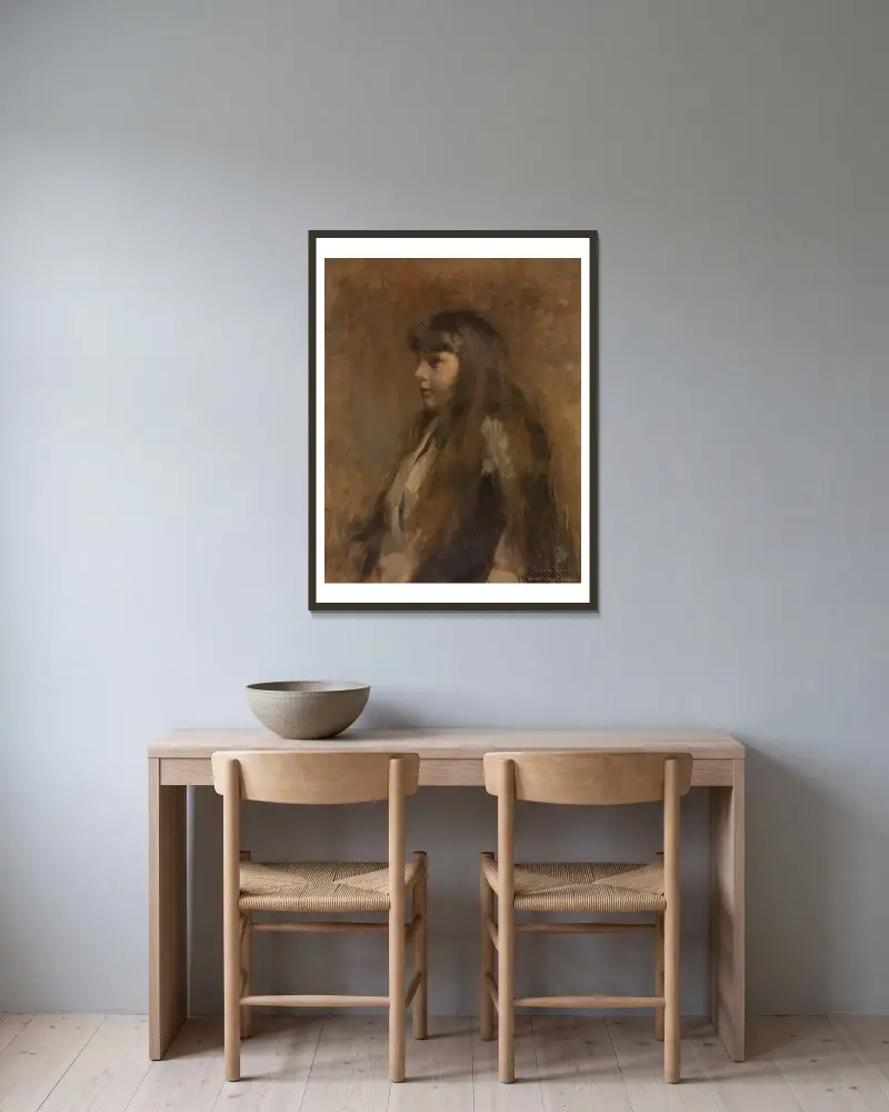 Porträtt av en flicka av Theo van Rysselberghe inramad på en vägg