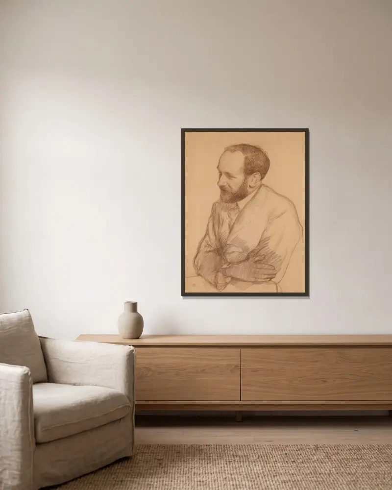Portrait of Henri Ghéon av Theo van Rysselberghe inramad på en vägg