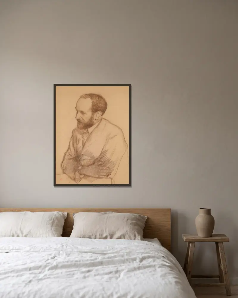 Portrait of Henri Ghéon av Theo van Rysselberghe inramad på en vägg