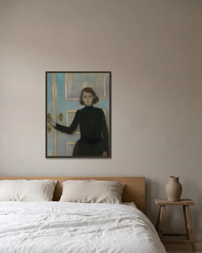 Portrait of Marguerite van Mons av Theo van Rysselberghe inramad på en vägg