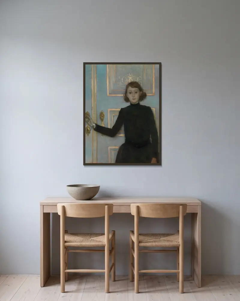 Portrait of Marguerite van Mons av Theo van Rysselberghe inramad på en vägg