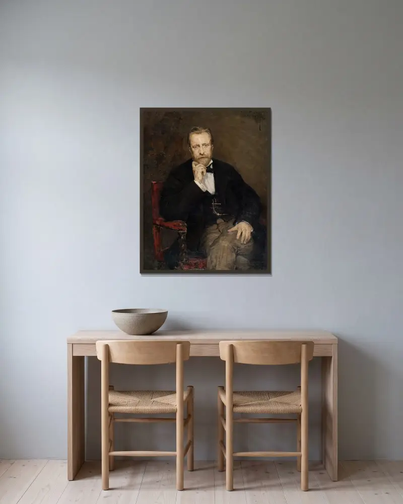 Porträtt av konstnären Jean Capeinick av Theo van Rysselberghe inramad på en vägg