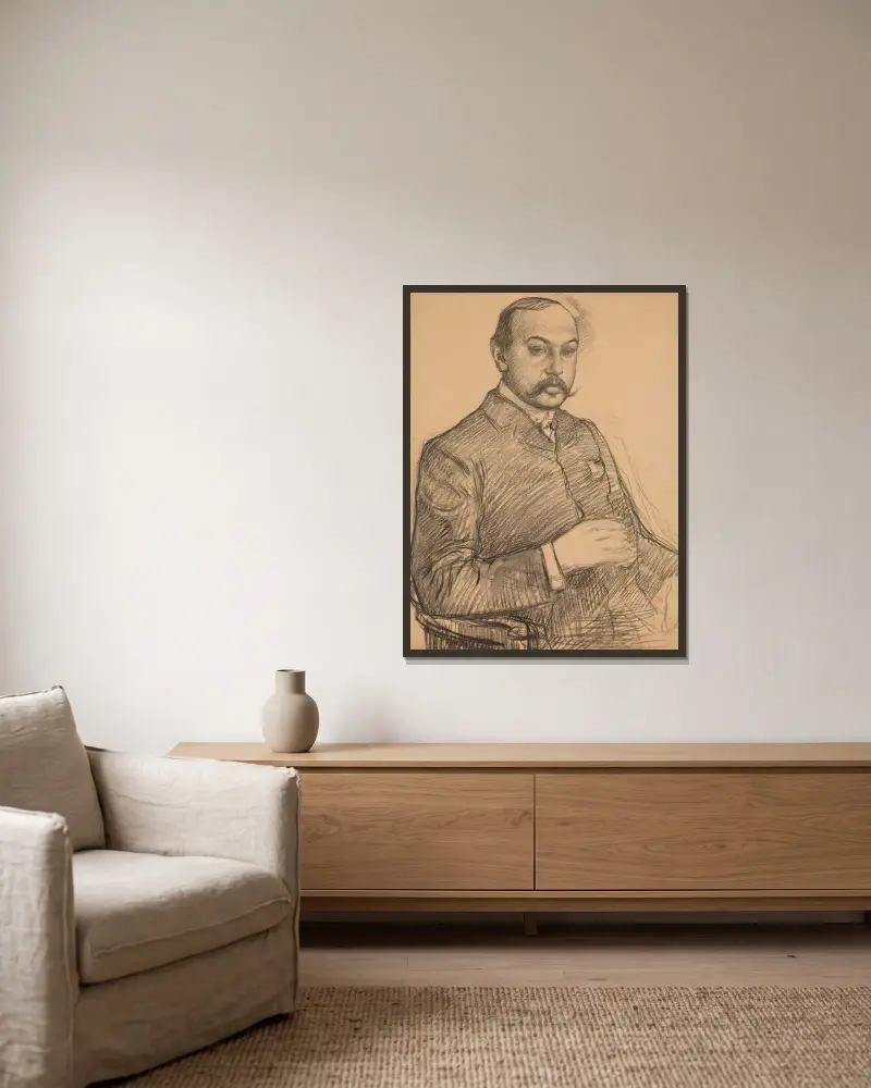 Portret van Francis Vielé-Griffin av Theo van Rysselberghe inramad på en vägg