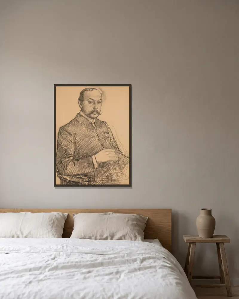Portret van Francis Vielé-Griffin av Theo van Rysselberghe inramad på en vägg
