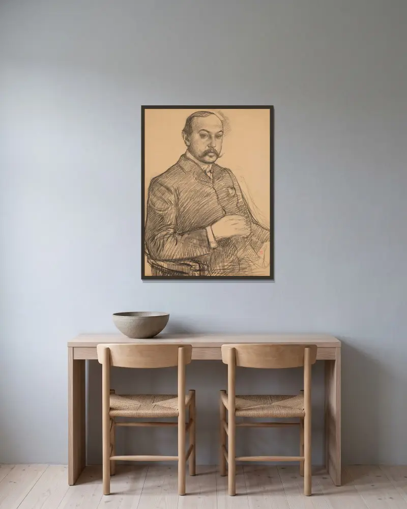 Portret van Francis Vielé-Griffin av Theo van Rysselberghe inramad på en vägg