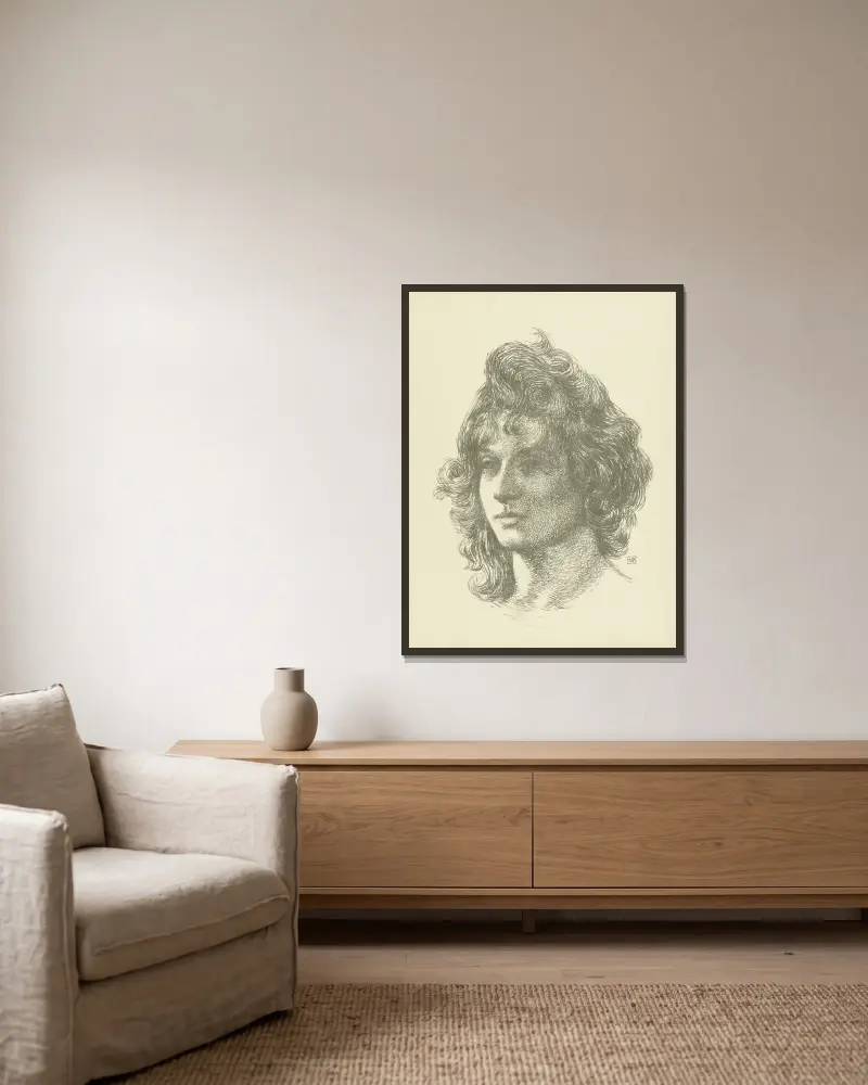 Portret van jonge vrouw av Theo van Rysselberghe inramad på en vägg