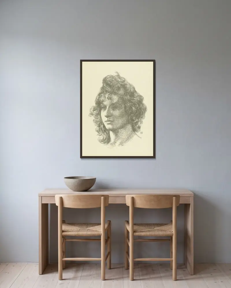Portret van jonge vrouw av Theo van Rysselberghe inramad på en vägg