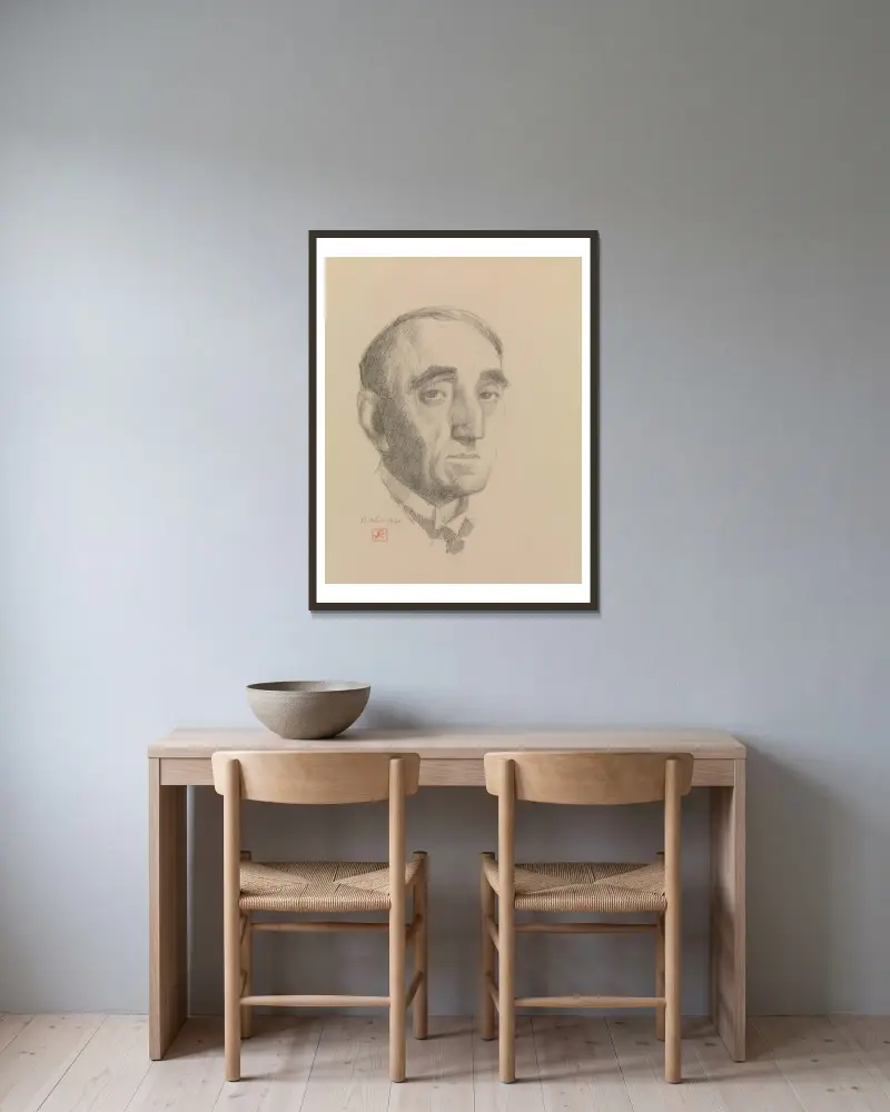 Selbstporträt von Theo van Rysselberghe gerahmt an einer Wand