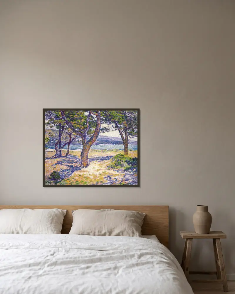 Medelhavet vid Le Lavandou av Theo van Rysselberghe inramad på en vägg