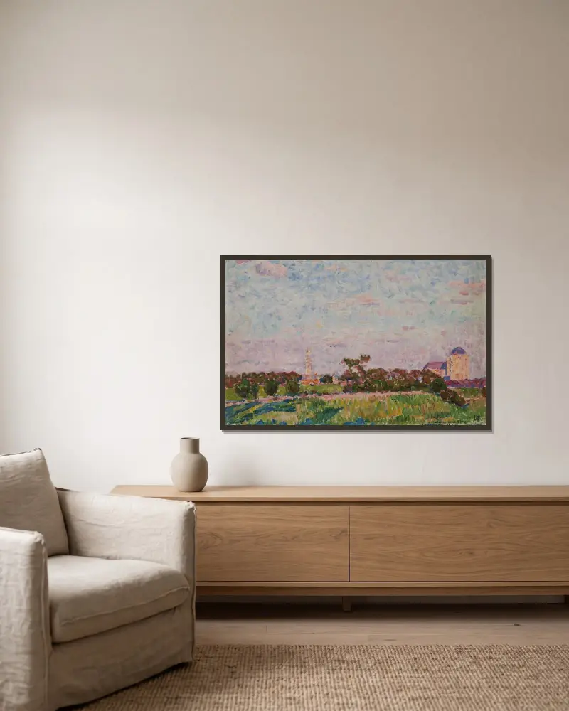 Vy över Veere av Theo van Rysselberghe inramad på en vägg