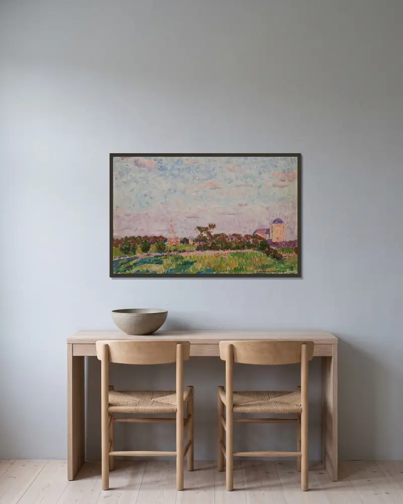 Vy över Veere av Theo van Rysselberghe inramad på en vägg