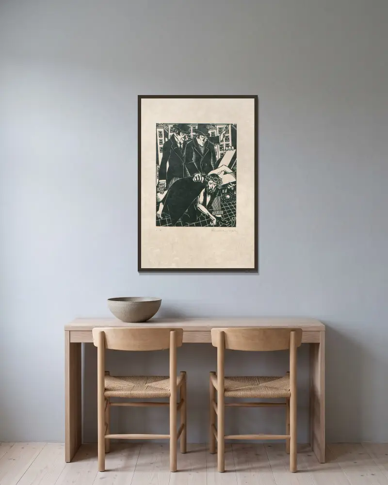 Der Kreuzweg Taf. 2 von Henri Van Straten gerahmt an einer Wand