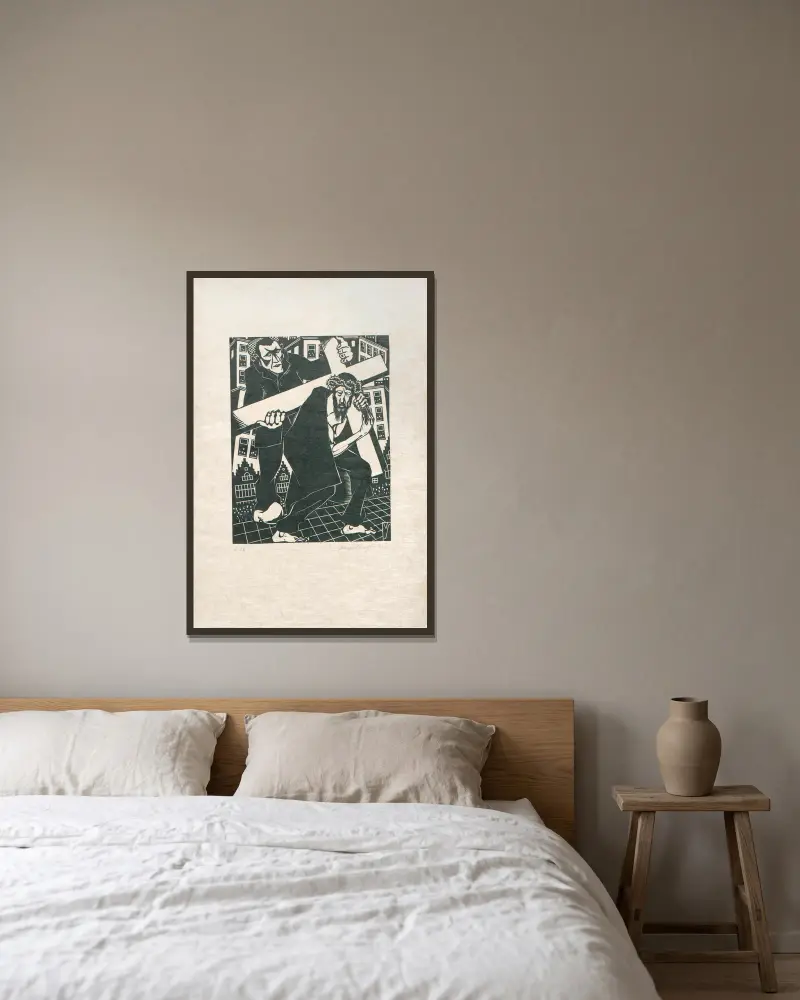 Der Kreuzweg, Tafel 3 von Henri Van Straten gerahmt an einer Wand