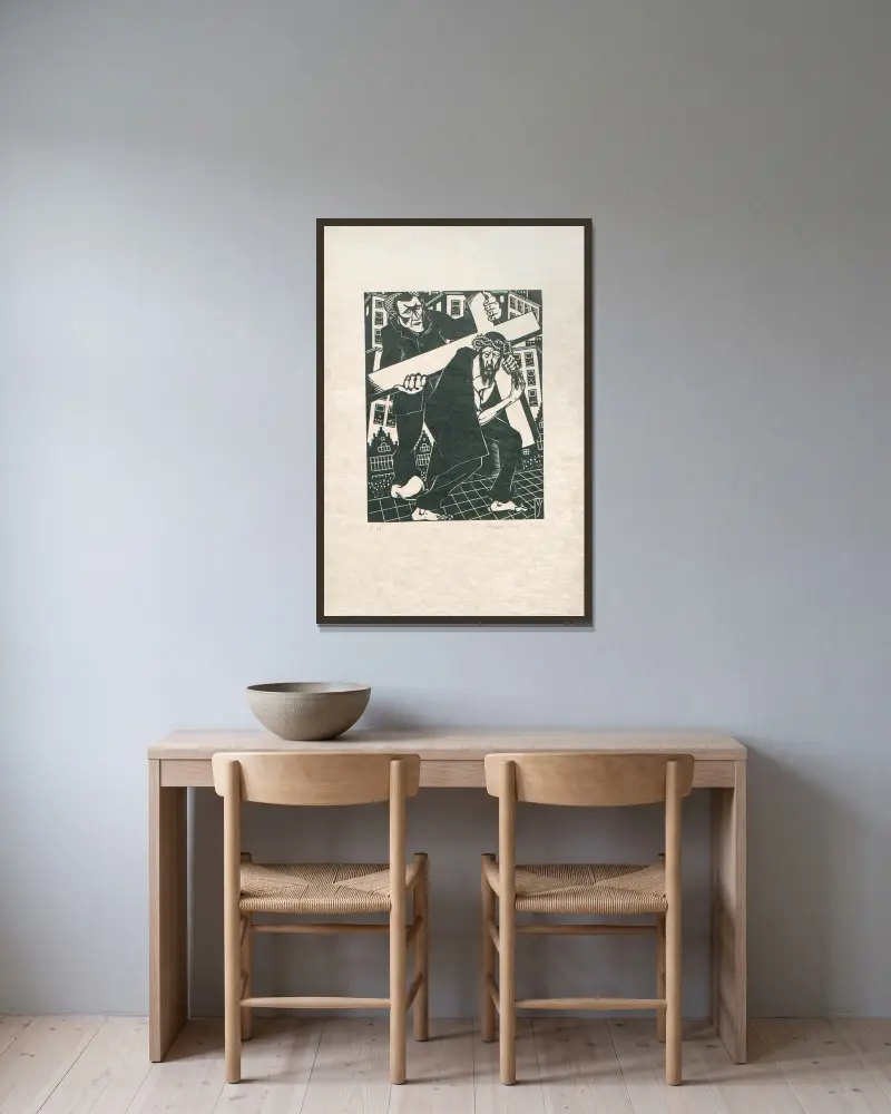 Der Kreuzweg, Tafel 3 von Henri Van Straten gerahmt an einer Wand