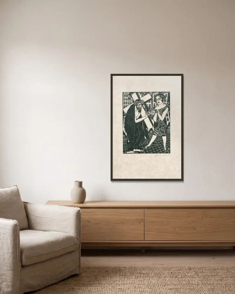 Der Kreuzweg, Tafel 4 von Henri Van Straten gerahmt an einer Wand
