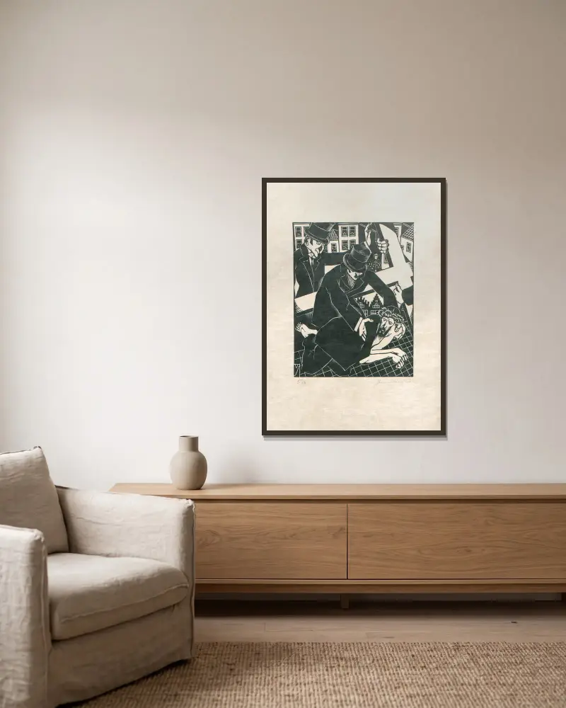 Der Kreuzweg Taf. 5 von Henri Van Straten gerahmt an einer Wand