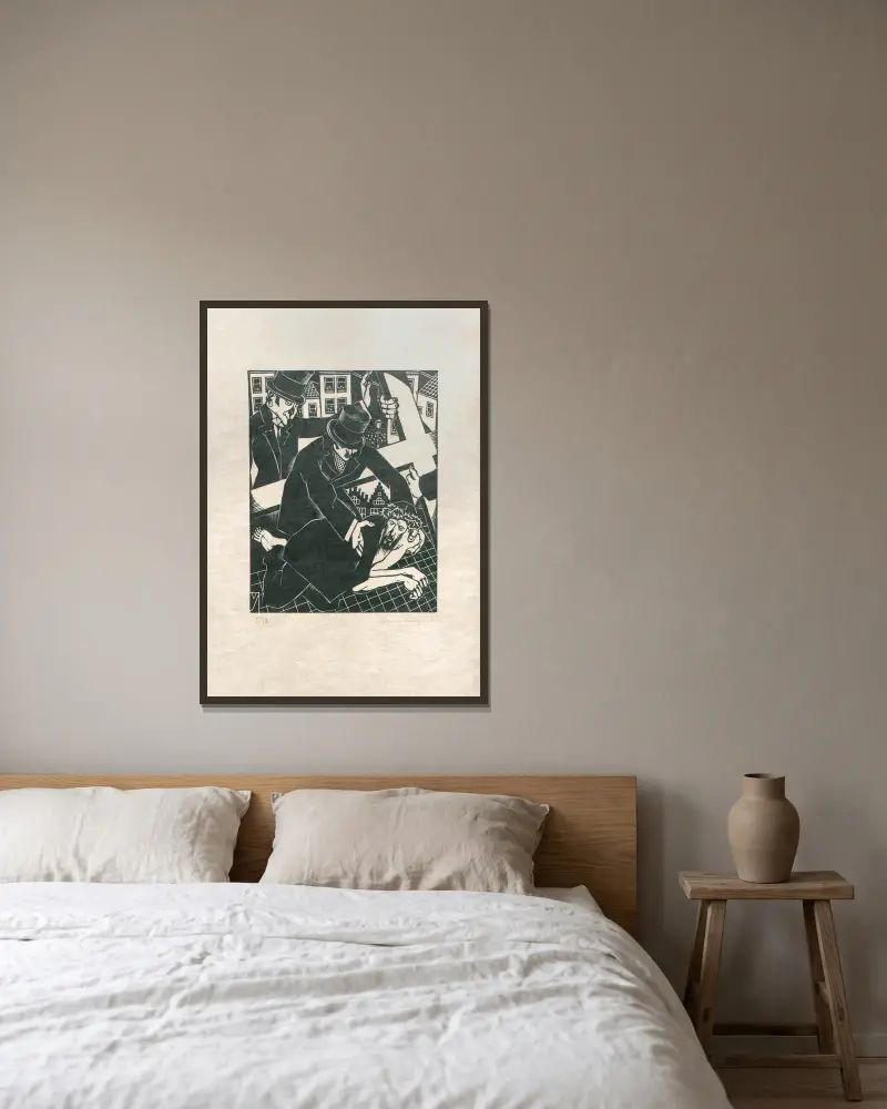 Der Kreuzweg Taf. 5 von Henri Van Straten gerahmt an einer Wand