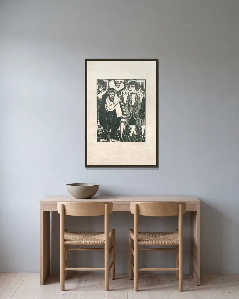 De Kruisweg Pl.6 av Henri Van Straten inramad på en vägg