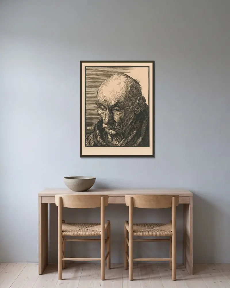 Porträtt av en okänd gammal man av Henri Van Straten inramad på en vägg