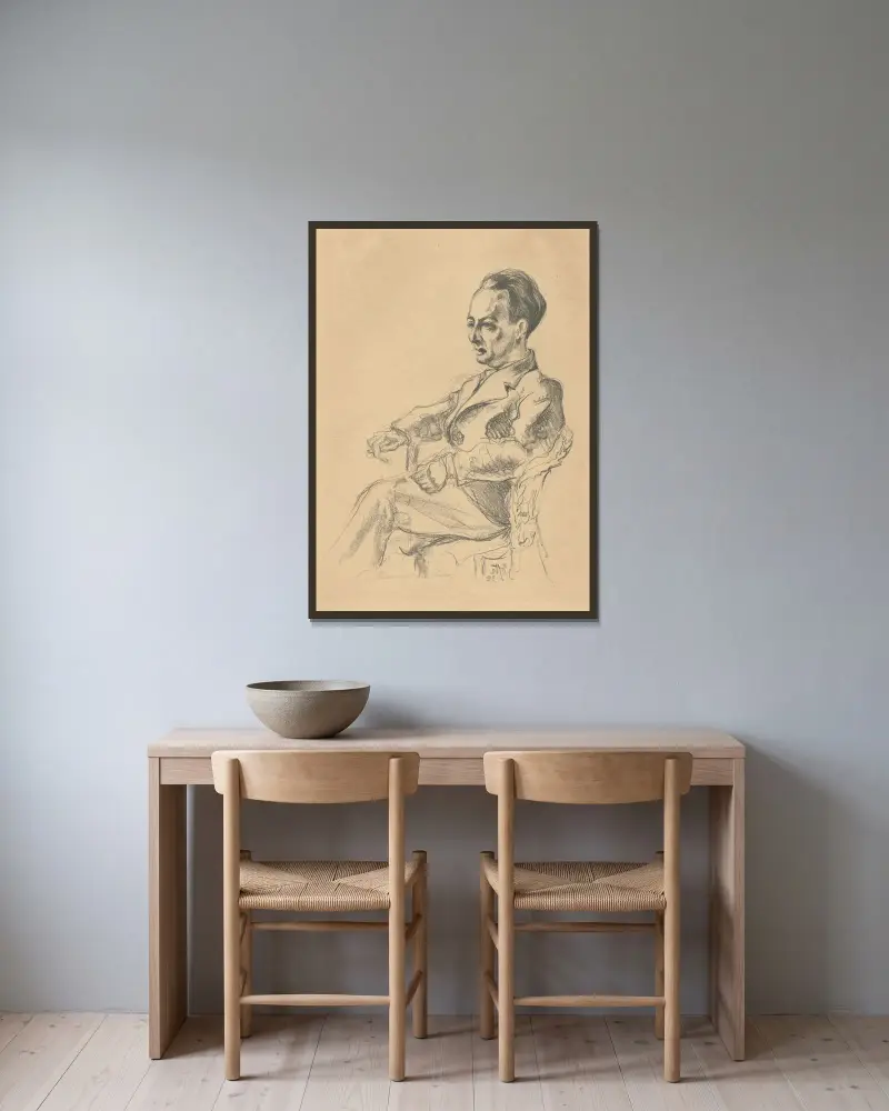 Porträtt av Frank Van den Wyngaert av Henri Van Straten inramad på en vägg