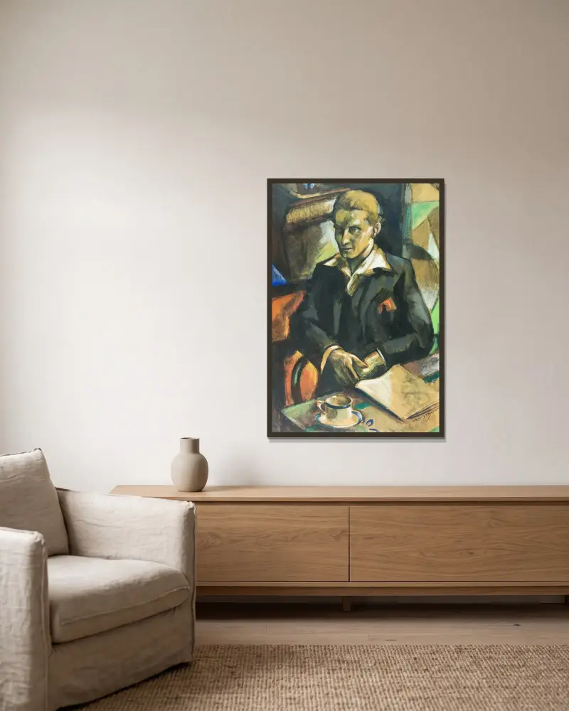 Portret van René Vaes av Henri Van Straten inramad på en vägg