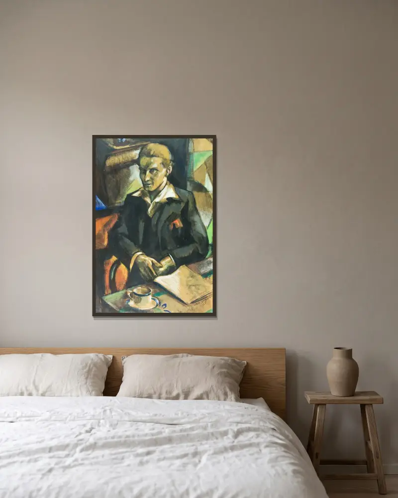 Portret van René Vaes av Henri Van Straten inramad på en vägg