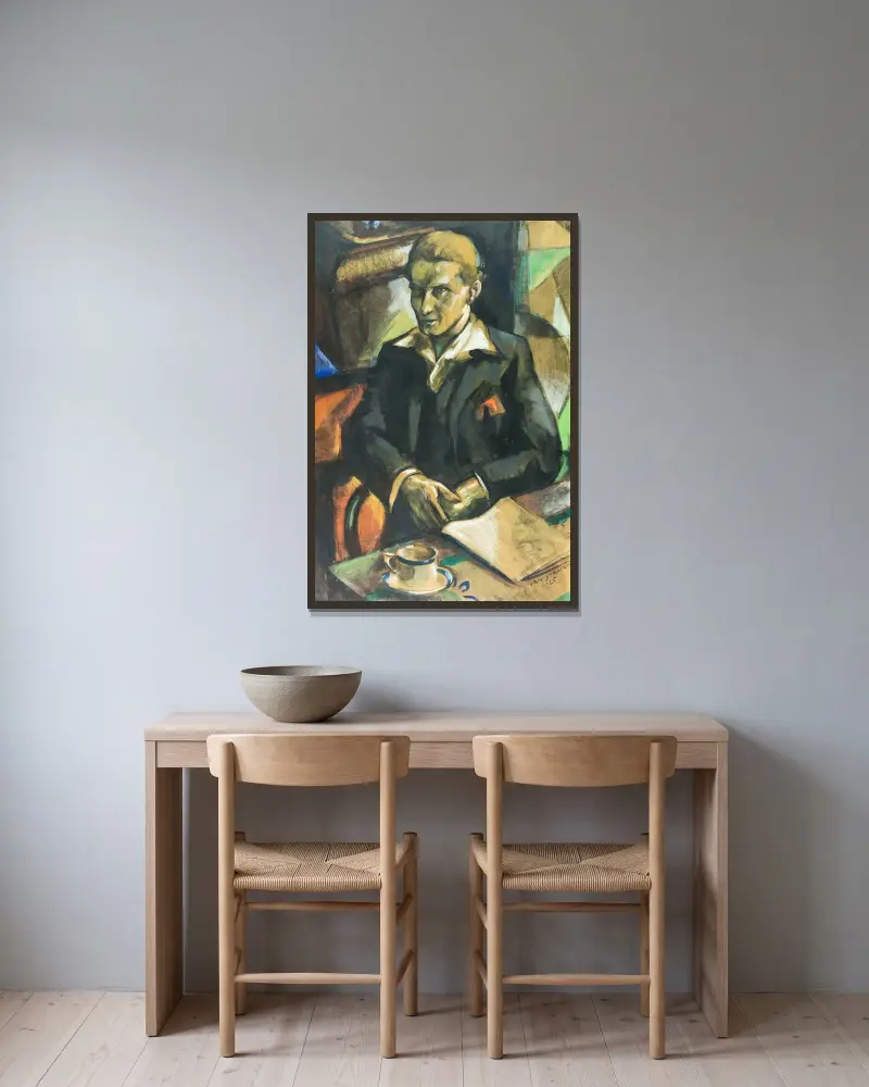 Portret van René Vaes av Henri Van Straten inramad på en vägg
