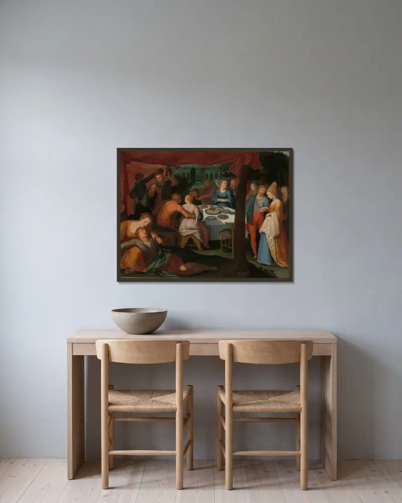 A Nocturnal Banquet av Otto van Veen inramad på en vägg