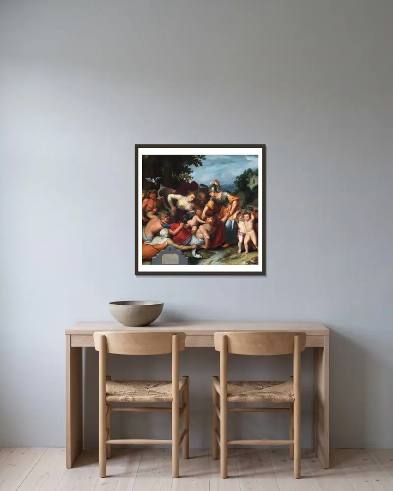 Allegory of the Temptations of Youth av Otto van Veen inramad på en vägg