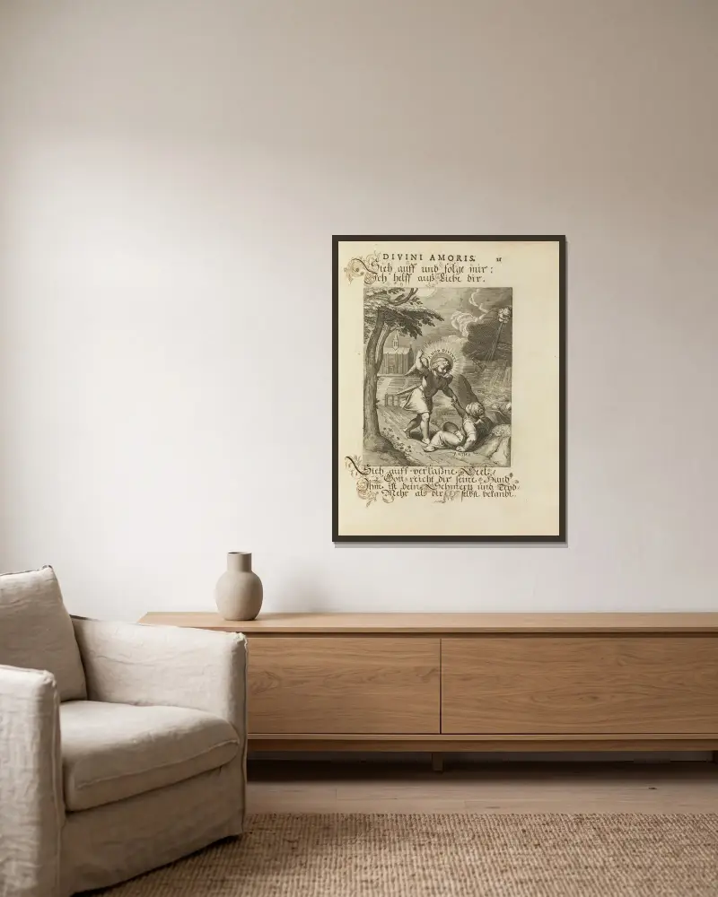 Amoris divini emblemata Tafel 3 von Otto van Veen gerahmt an einer Wand