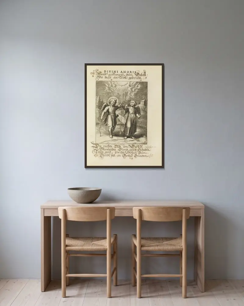 Amoris divini emblemata Taf. 05 von Otto van Veen gerahmt an einer Wand