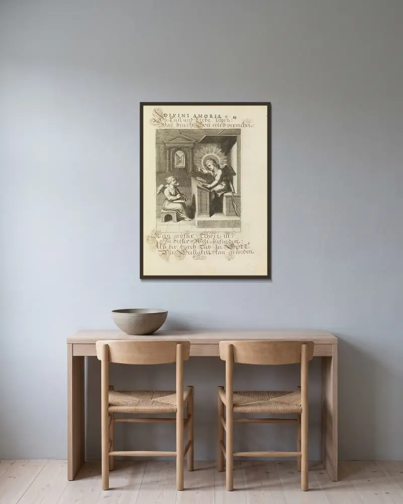 Amoris divini emblemata Pl.09 av Otto van Veen inramad på en vägg