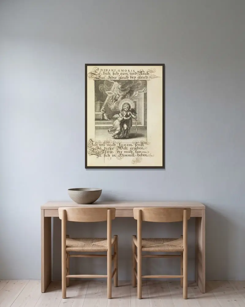 Amoris divini emblemata Pl.57 av Otto van Veen inramad på en vägg