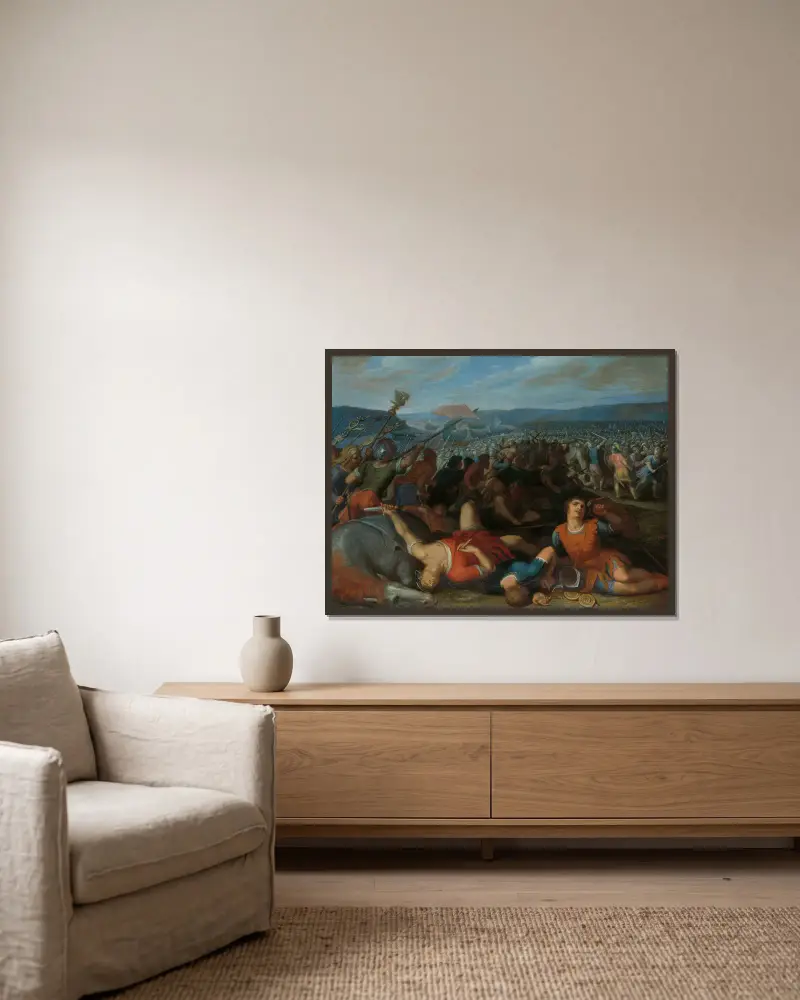 The Batavians Defeating the Romans on the Rhine av Otto van Veen inramad på en vägg
