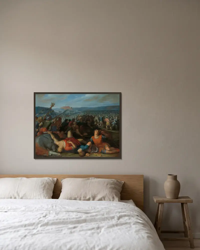 The Batavians Defeating the Romans on the Rhine av Otto van Veen inramad på en vägg