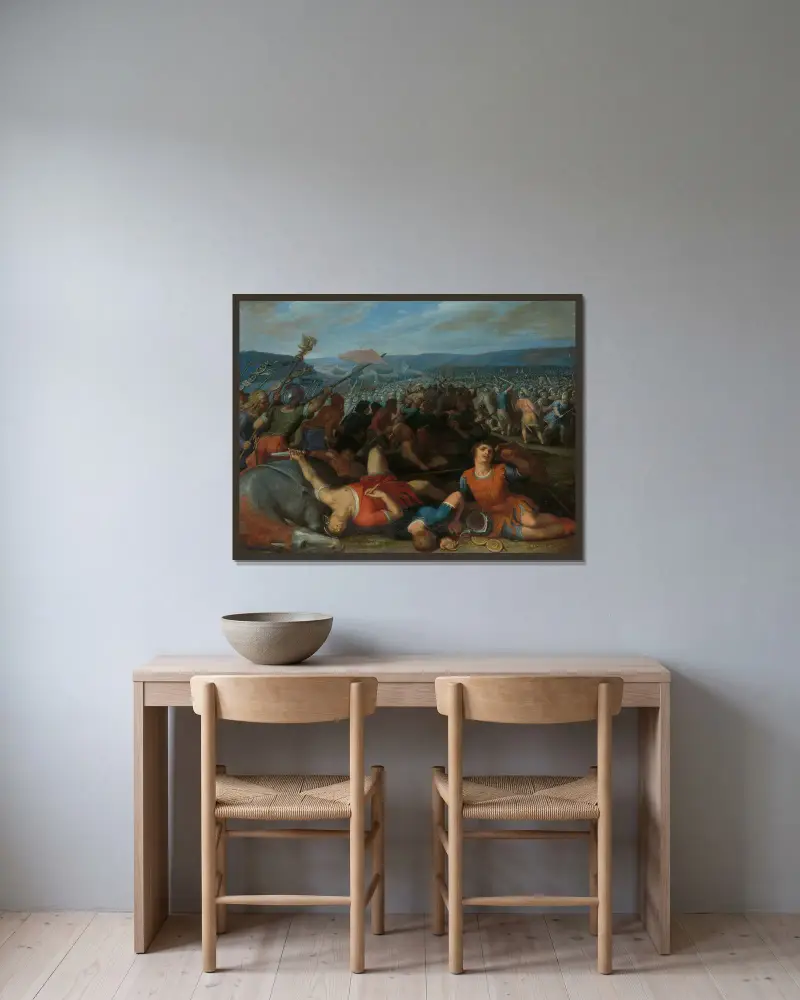 The Batavians Defeating the Romans on the Rhine av Otto van Veen inramad på en vägg