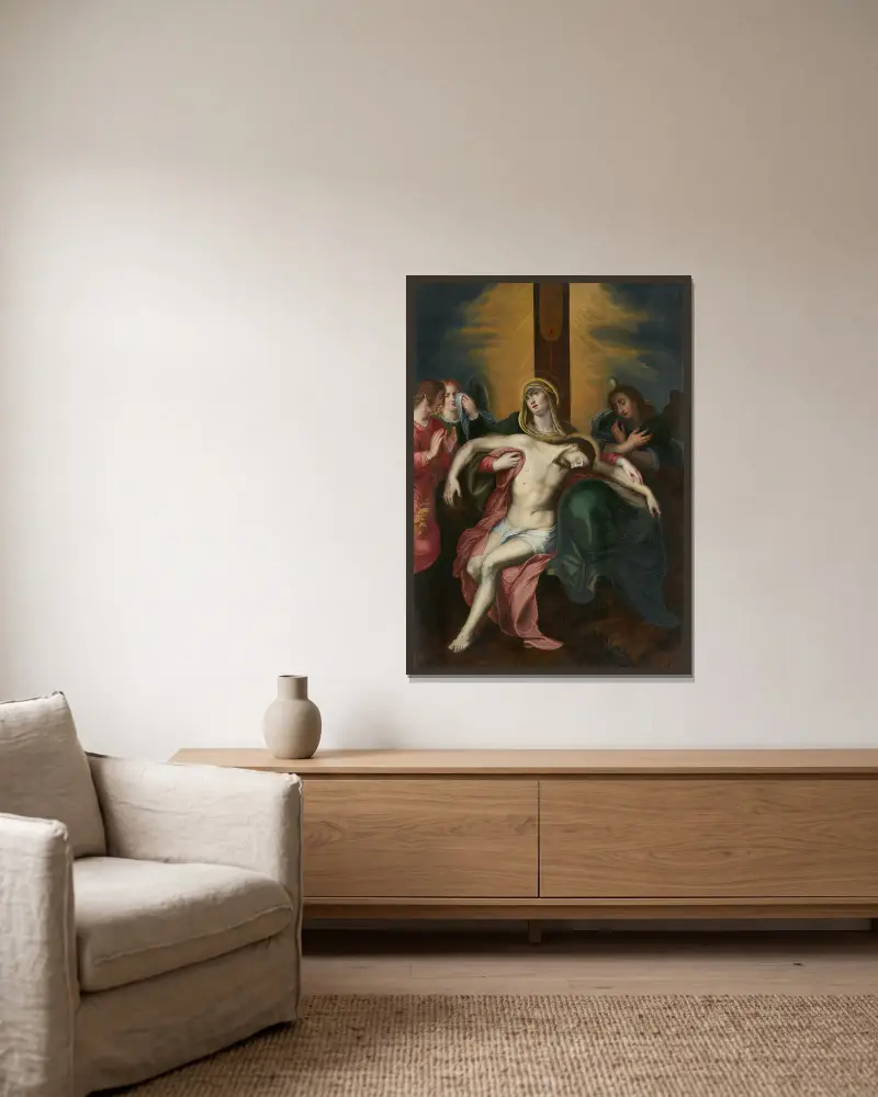 The Lamentation of Christ with Angels av Otto van Veen inramad på en vägg