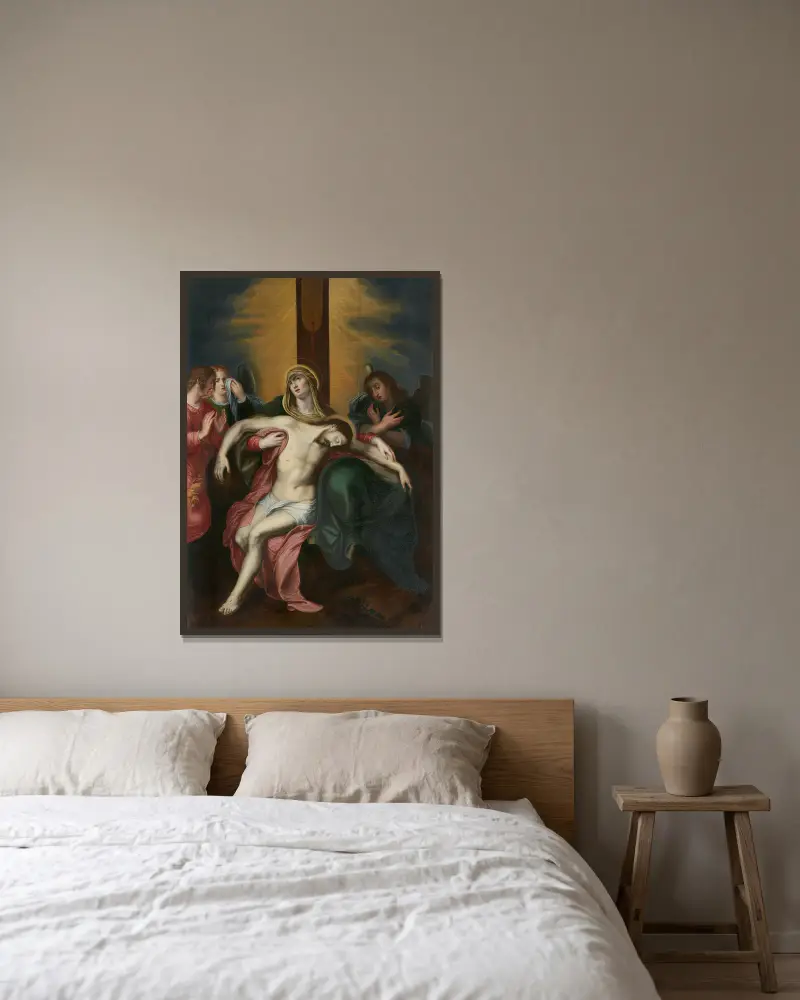 The Lamentation of Christ with Angels av Otto van Veen inramad på en vägg
