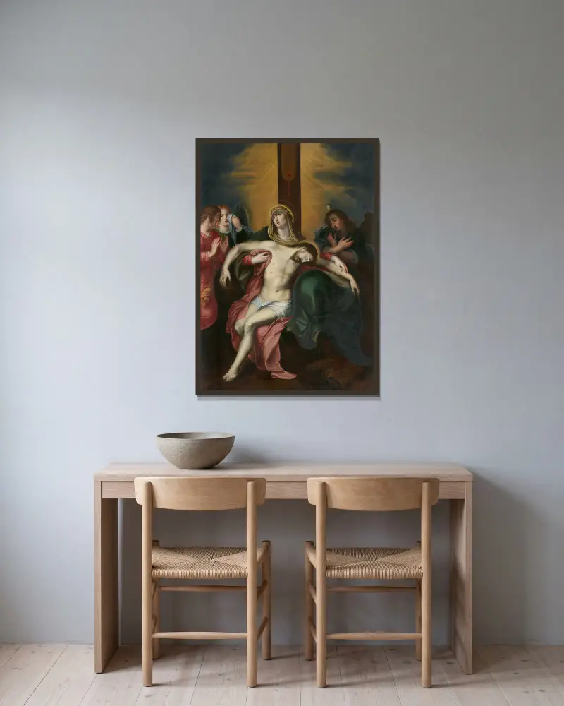 The Lamentation of Christ with Angels av Otto van Veen inramad på en vägg