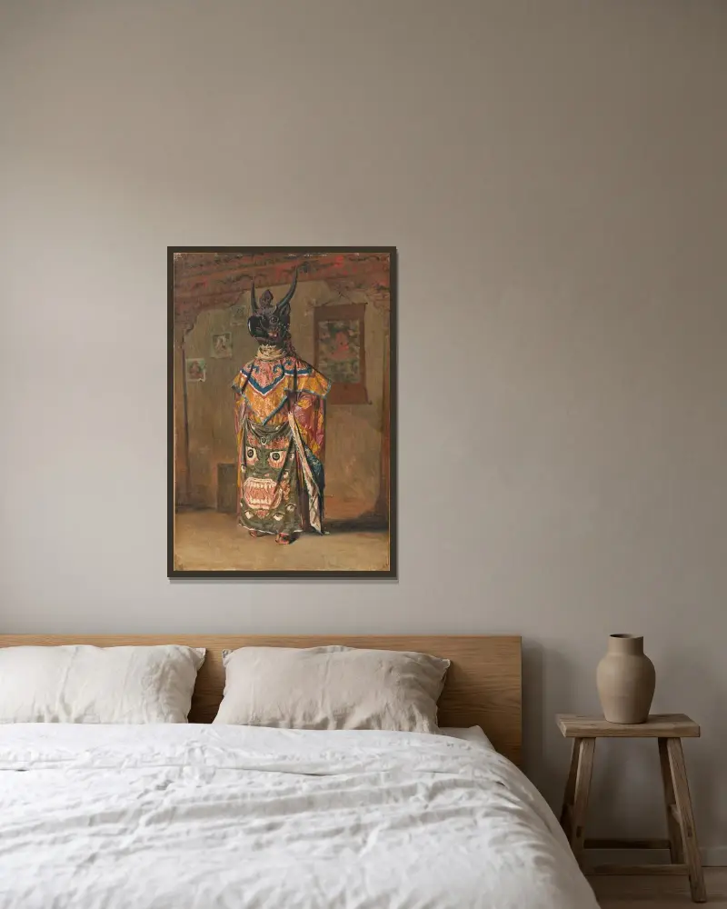 Ein buddhistischer Lama bei einem Fest im Kloster Pemionchi, Sikkim von Vasily Vereshchagin gerahmt an einer Wand