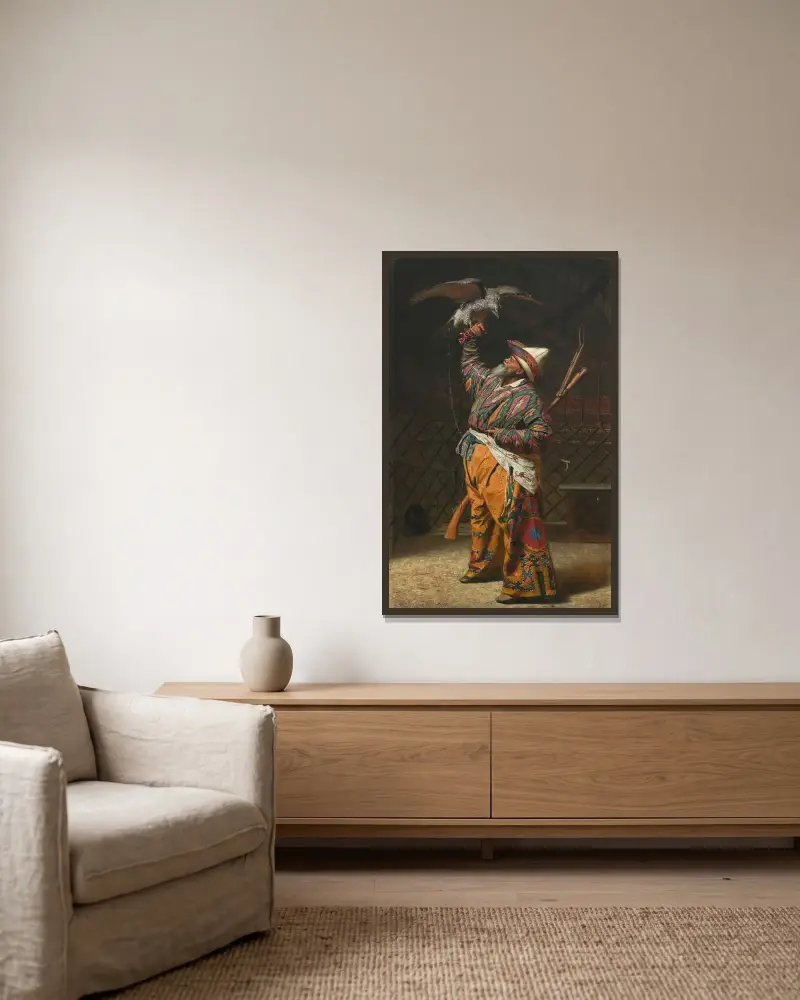 Ein reicher kirgisischer Jäger mit Falken von Vasily Vereshchagin gerahmt an einer Wand