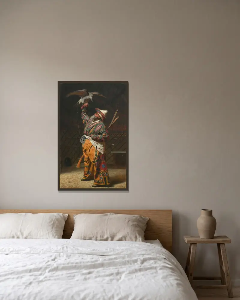 Ein reicher kirgisischer Jäger mit Falken von Vasily Vereshchagin gerahmt an einer Wand