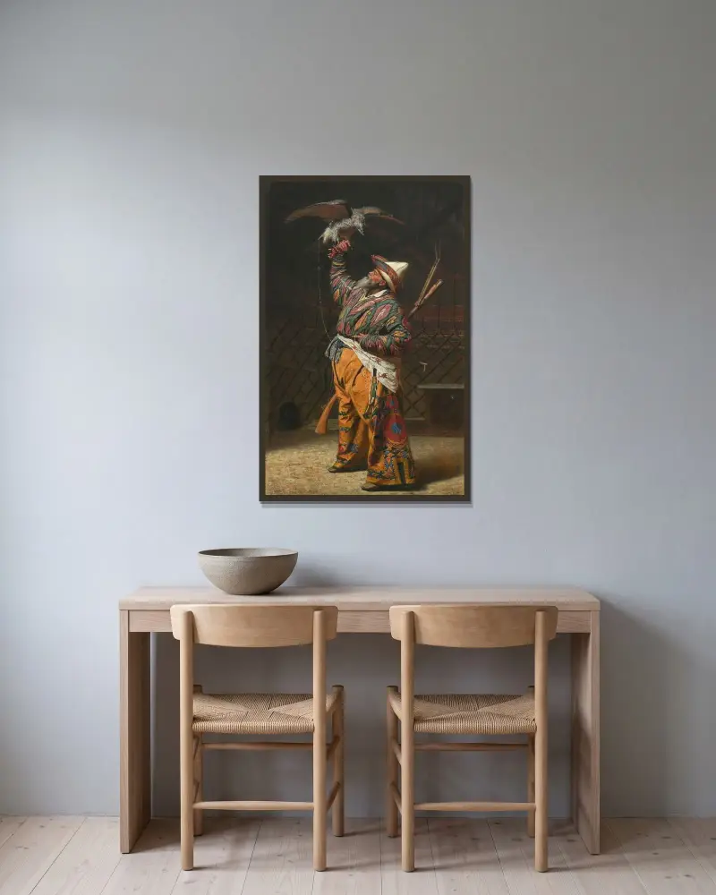 Ein reicher kirgisischer Jäger mit Falken von Vasily Vereshchagin gerahmt an einer Wand