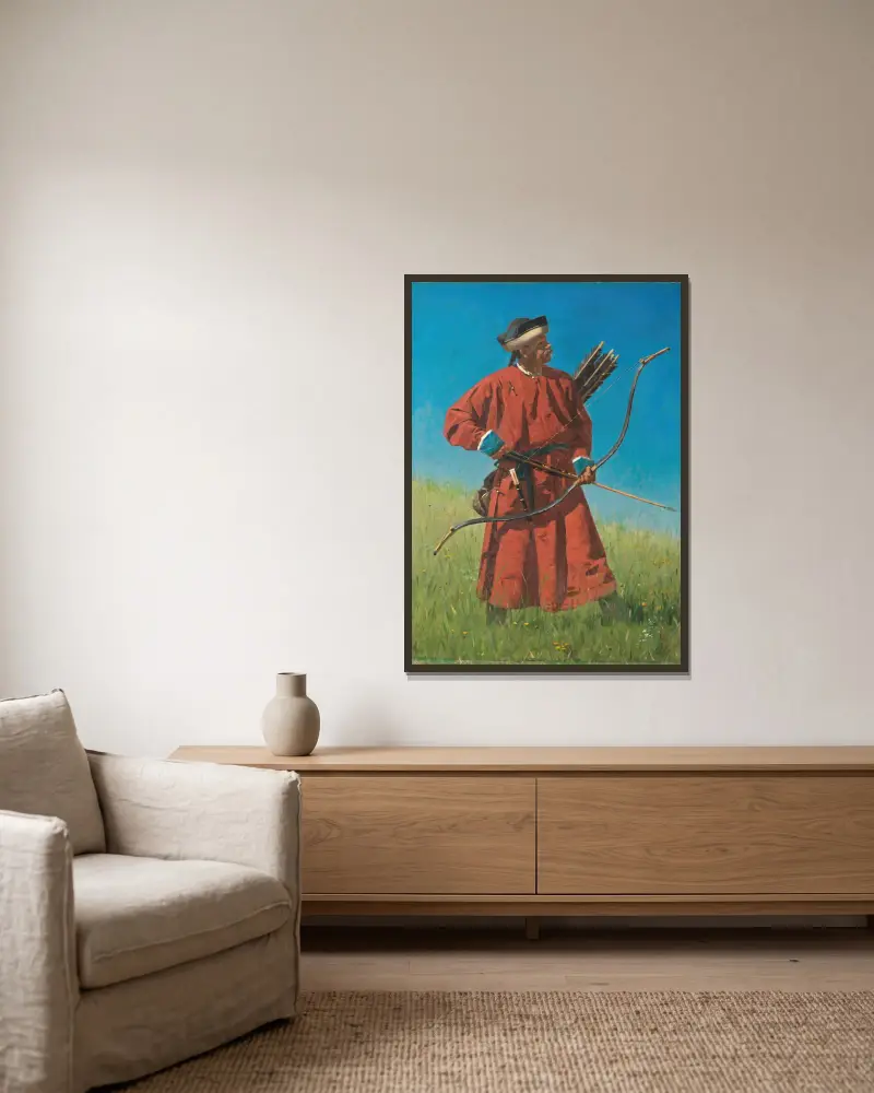 Bukhara soldier av Vasily Vereshchagin inramad på en vägg