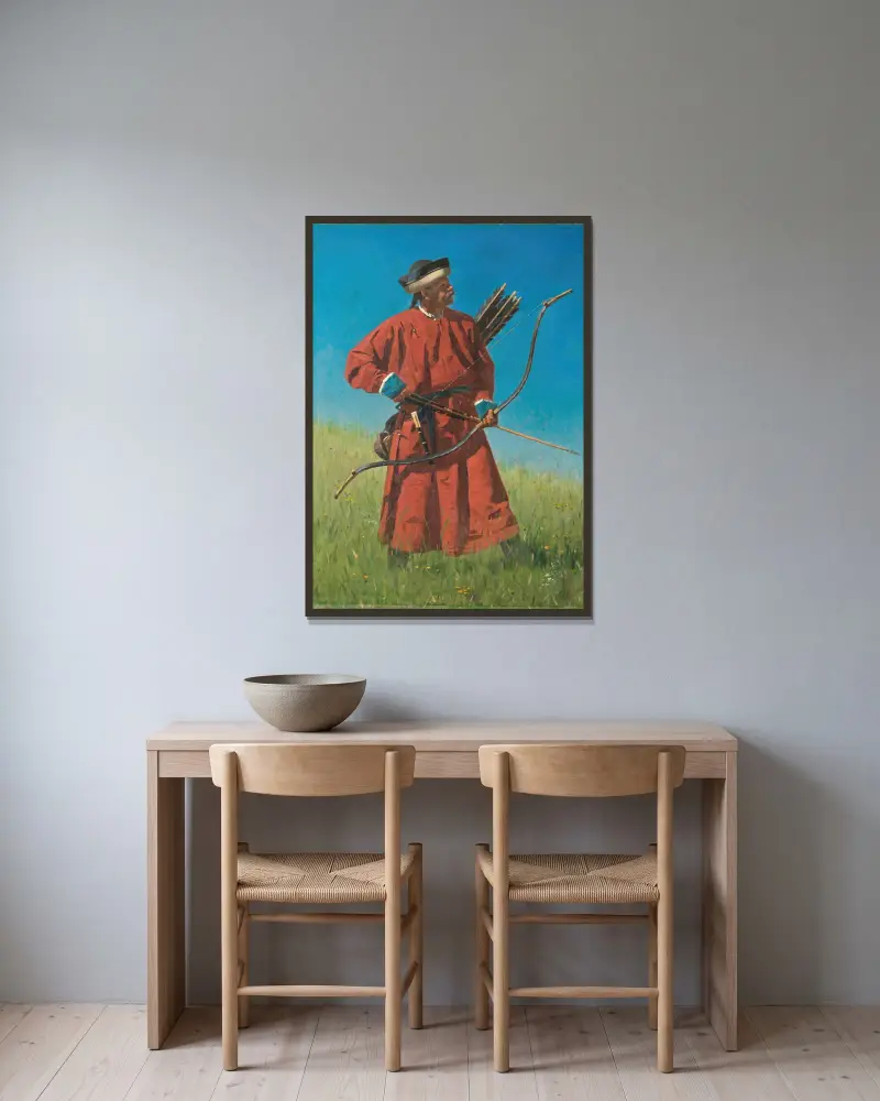 Bukhara soldier av Vasily Vereshchagin inramad på en vägg